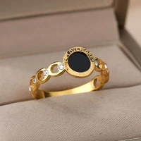 stainless steel imprint letter forever love ring vinatge black round finger rings female wedding engagement bride jewelry