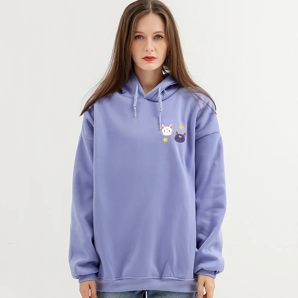 Cat Printing Hoodie for Women Aesthetic Clothes Oversized Sweatshirt Soft Long Sleeve Hooded Cute Sweetshirt for Girls Sweatsuit