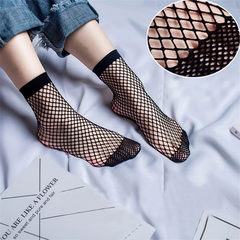 

Sexy Grid Mesh Fishnet Ankle Socks Women Hollow Short Black Socks Lace Fish Net Socks Ladies Sale Summer Non Slip Japanese Socks