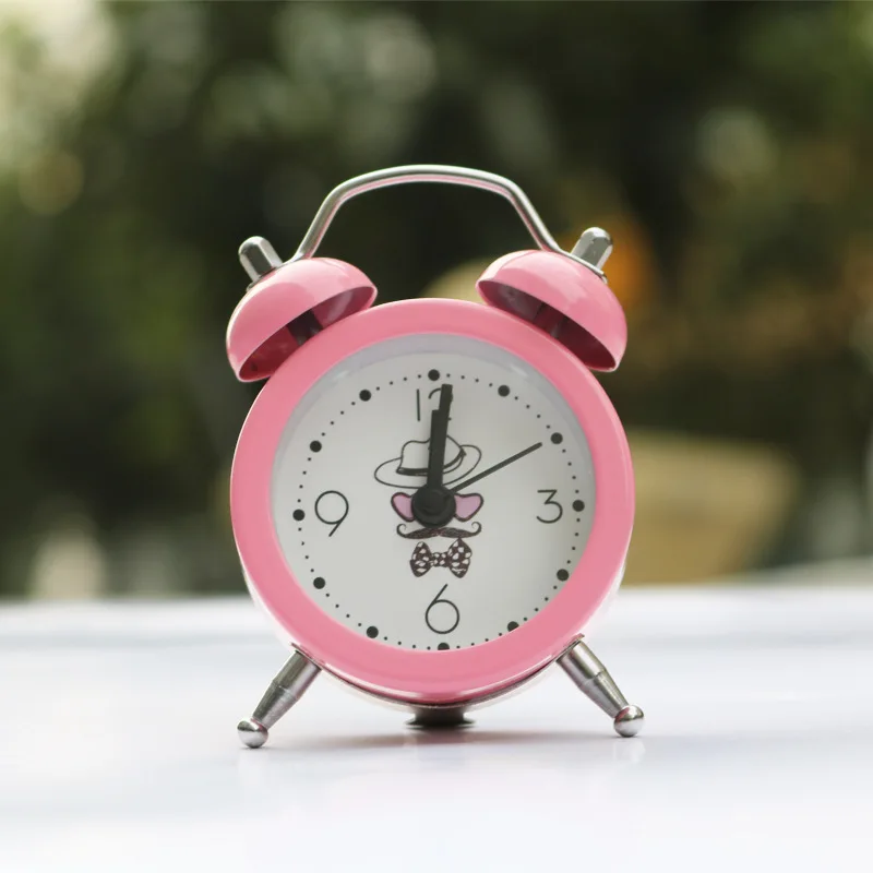 pink Креативный будильник милый мини металлический маленький будильник электронный маленький громкий Настольный прикроватный будильник - Цвет: pink