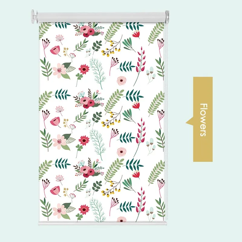 Flowers Не прилипает, не давит, подставка для мультфильм рулонные шторы 50%~ затенения ставка изготовление размеров под заказ для мальчиков и девочек детская комната автомобиля рулонные жалюзи с принтом внутри крепление - Цвет: Flowers