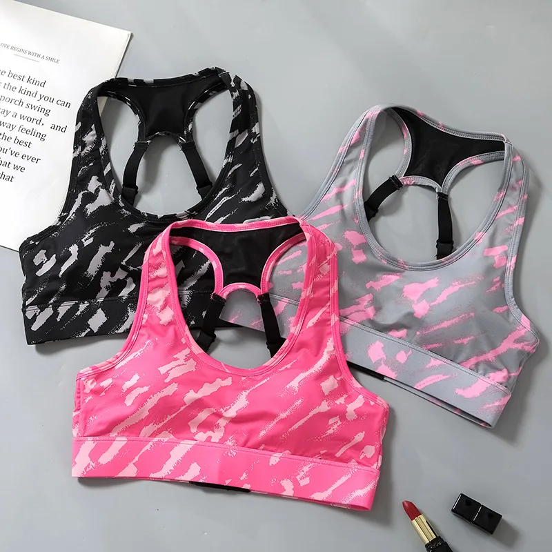 Women Push Up Sports Bra Adjustable Back Buckie Nylon Print Yaga Underwear Gym Bra Fitness Workout Crop Top