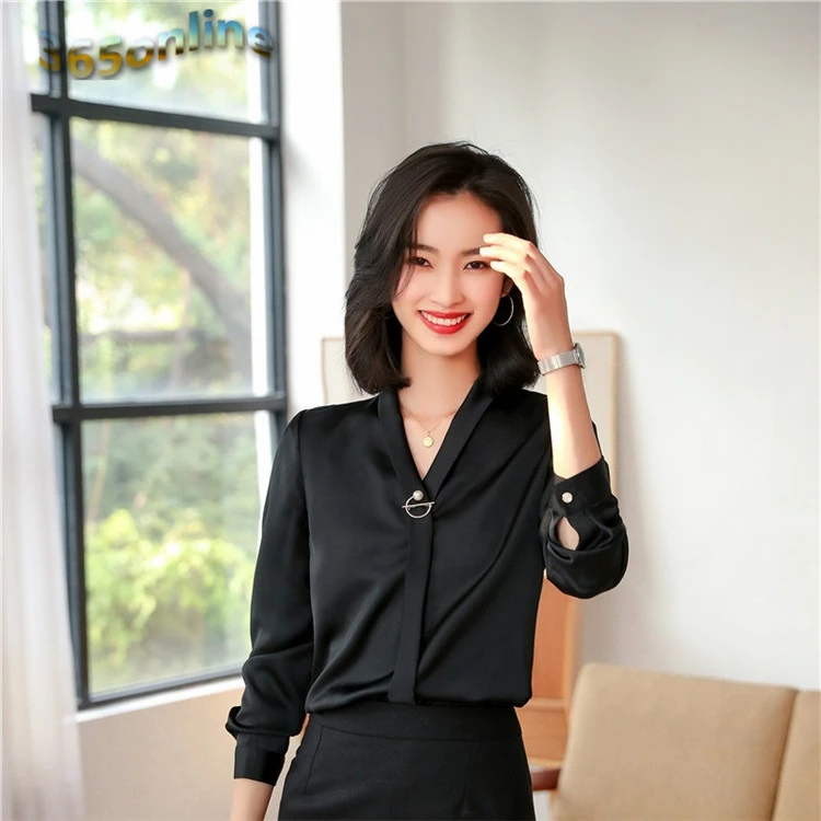 Женская блузка с V образным вырезом длинным рукавом|Блузки| |