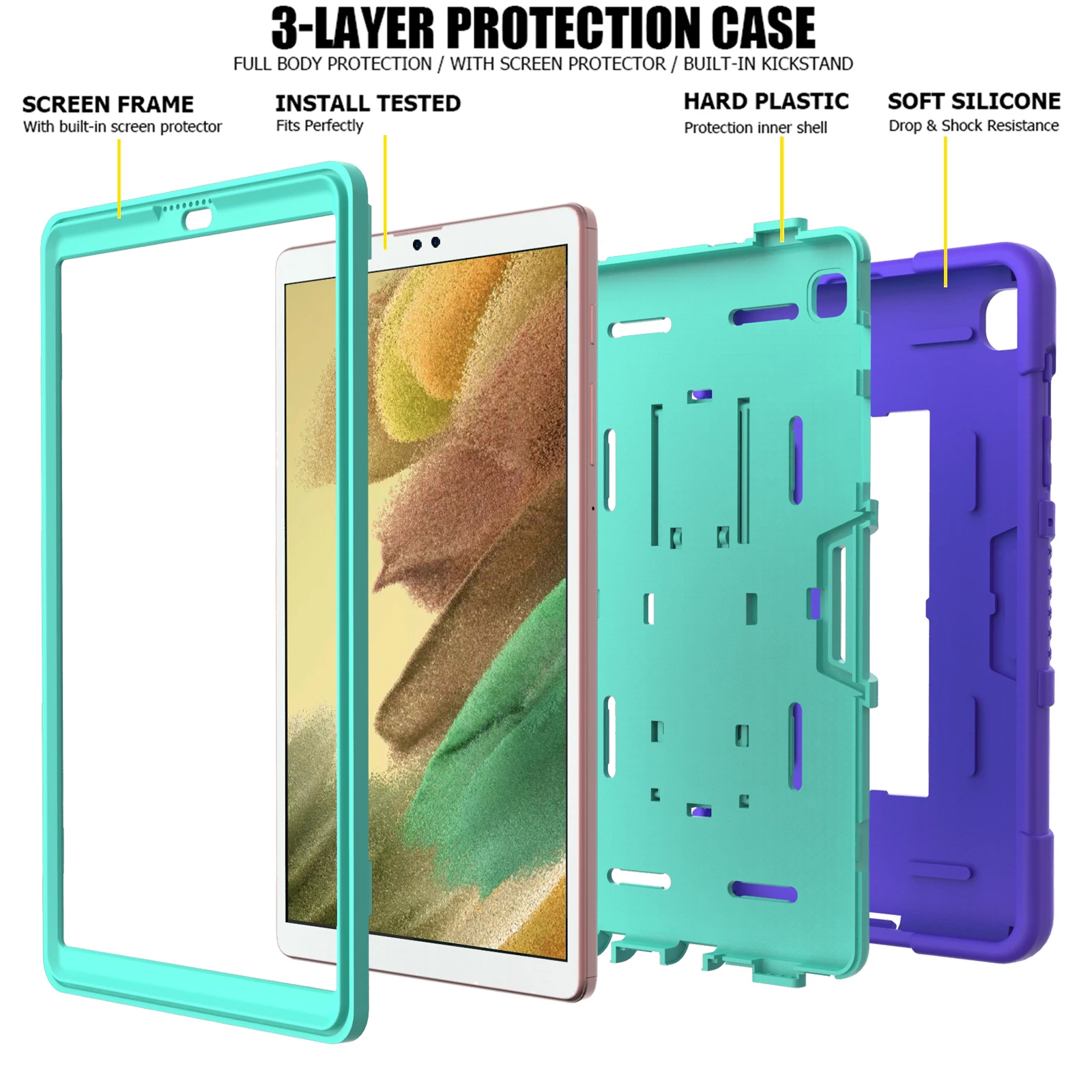 

T220 T225 Case For Samsung Galaxy Tab A7 Lite 8.7 inch 2021 SM-T220 SM-T225 tablet portable back bracket Shockproof Cover+Pen