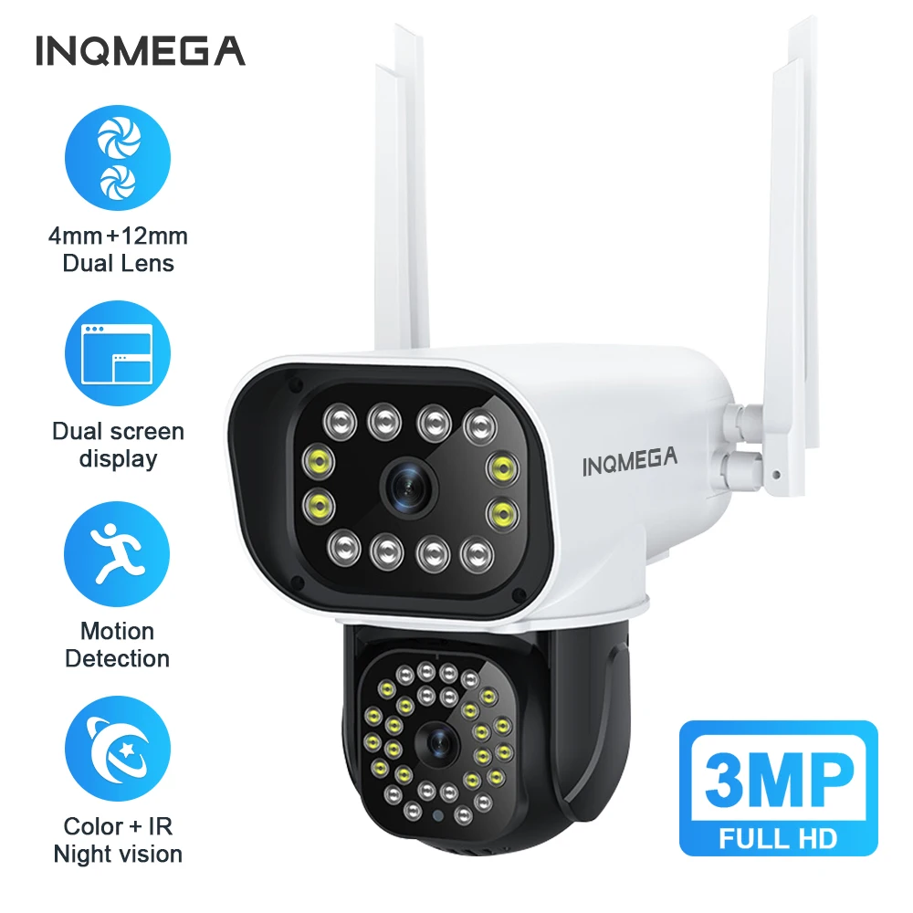 

INQMEGA 3MP HD Camera, The First Gun and Ball Linkage Binocular 4MM and 12MM Dual Lens AI Humanoid Detection CCTV