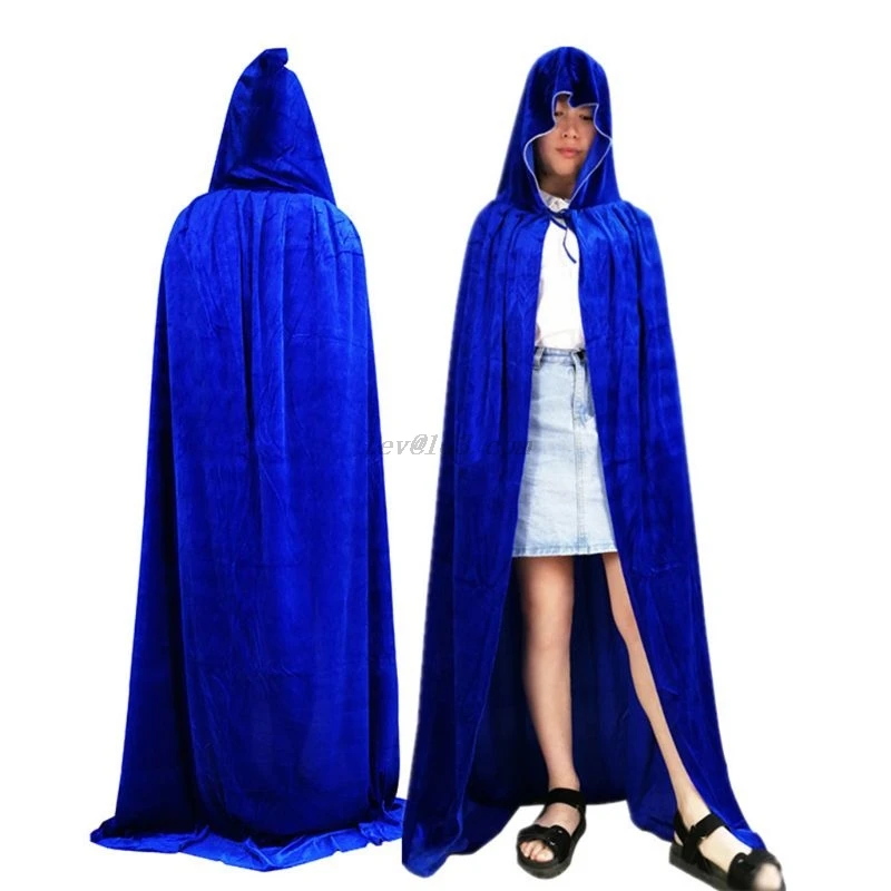 Бархатная накидка вампира с капюшоном для взрослых и мужчин женщин однотонная