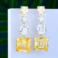 godki new trendy romantic shiny square cz pendant earrings for women bridal wedding party show girl daily surper gift jewelry