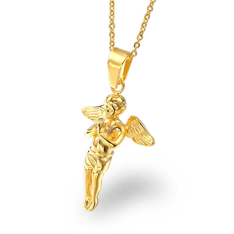 

Oulai777 Necklaces Men Christian Angel Stainless Steel Chain Pendant Gold Necklace Jewelry on The Neck Gift for Male Accessories