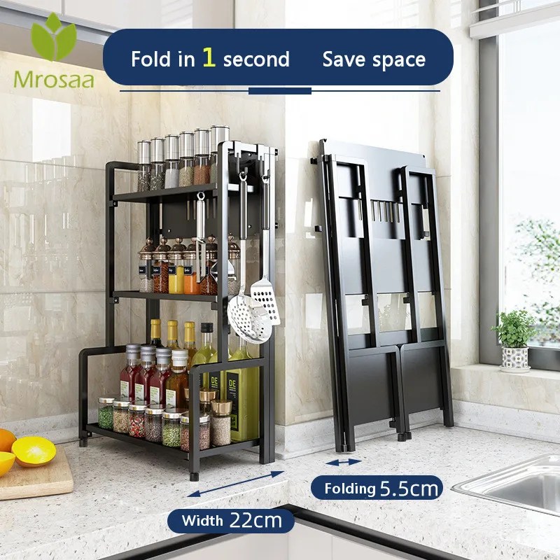 

3 Слои металлическая складная рукоятка Кухня Органайзер баночка для специй бутылка стеллаж для хранения посуда держатель Бесплатная Устан...
