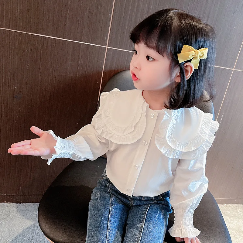 

WLG Girls Blouses Kids Clothes Spring Fall White Long Sleeve Shirt Baby Girl Casual All Match Tops for 1-6 Years