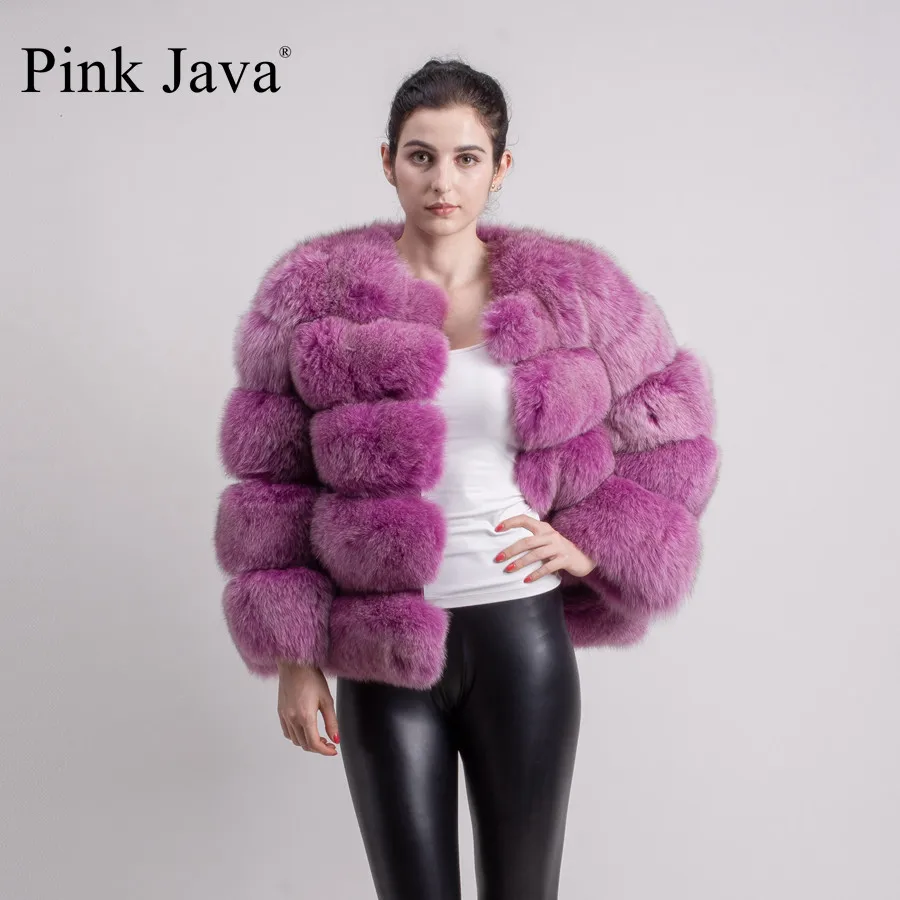 Розовая java QC8081 новая модель женская шуба из натурального Лисьего меха с длинными рукавами зимняя модная меховая одежда высокого качества