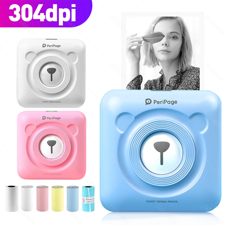 304 DPI Карманный фотопринтер мини фото Bluetooth Беспроводная Светодиодная лампа