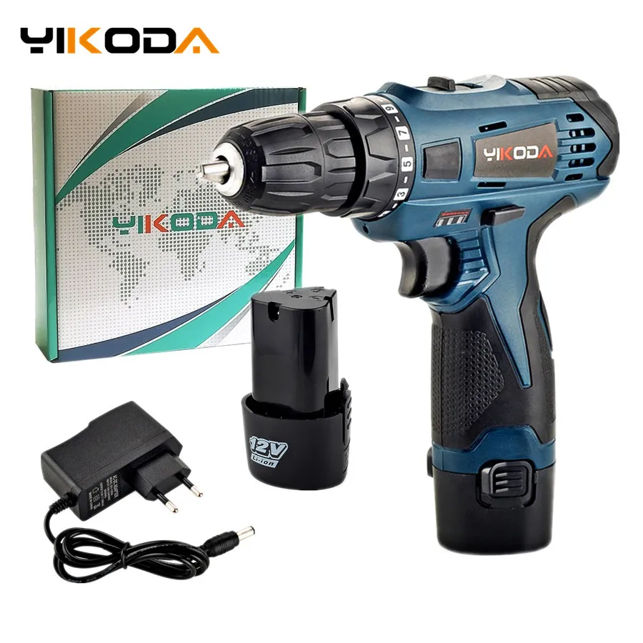 YIKODA 12V электрическая дрель двойной Скорость Аккумуляторная дрель Перезаряжаемые литий Батарея Электрическая отвертка для домашнего использования, Мощность инструменты