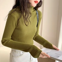 aossviao 2021 autumn winter women sweater pullover basic ribbed sweaters cotton tops knitted solid turtleneck with thumb hole