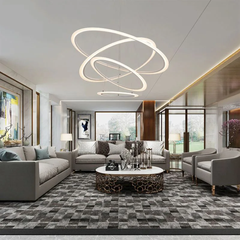 

Rings Circle Ceiling Hanging Chandelier Modern Pendant Lamp Led Black Loft Living Dining Room Kitchen Indoor Lighting Fixture