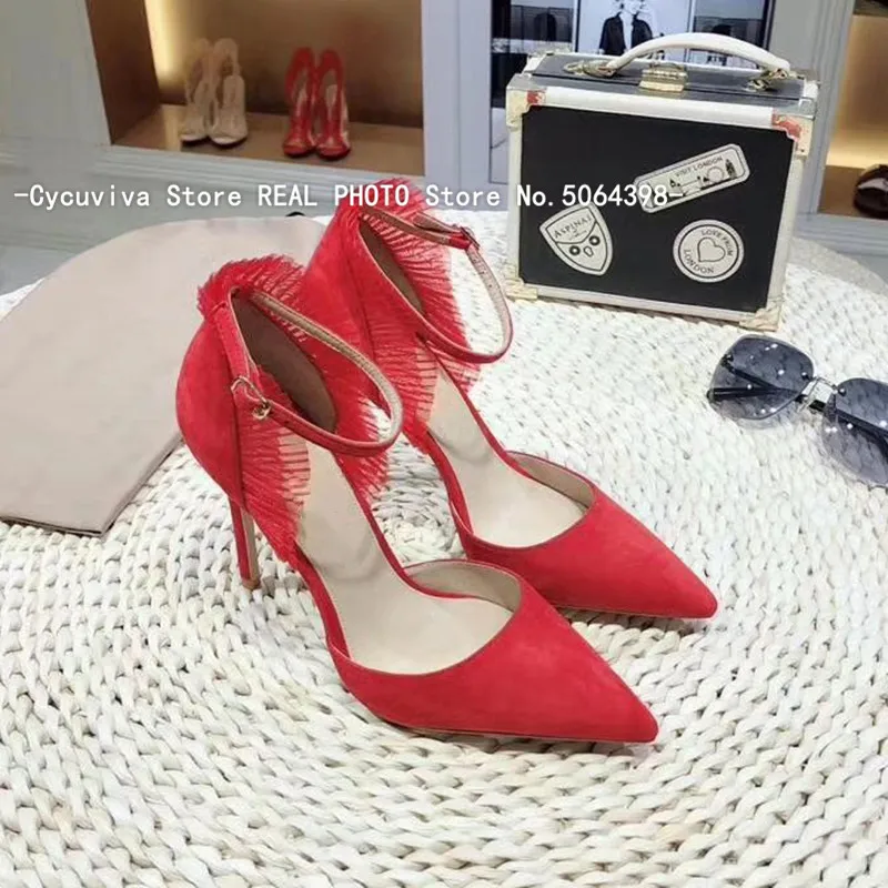 Модные женские босоножки на тонком высоком каблуке с оборками пикантные летние