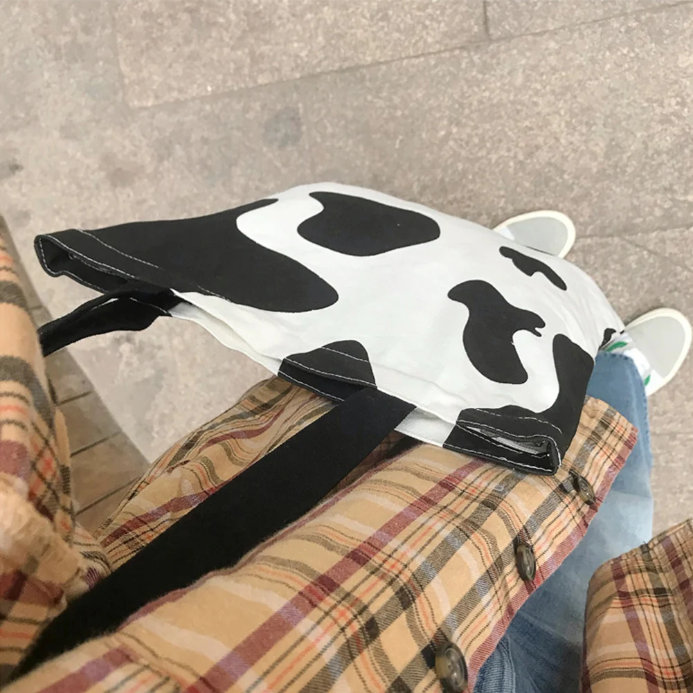 

Cow Milk Printed Shoulder Bags Women Classic Texture Creative Design Chic Canvas Lady Daily Reusable Shopping Totes