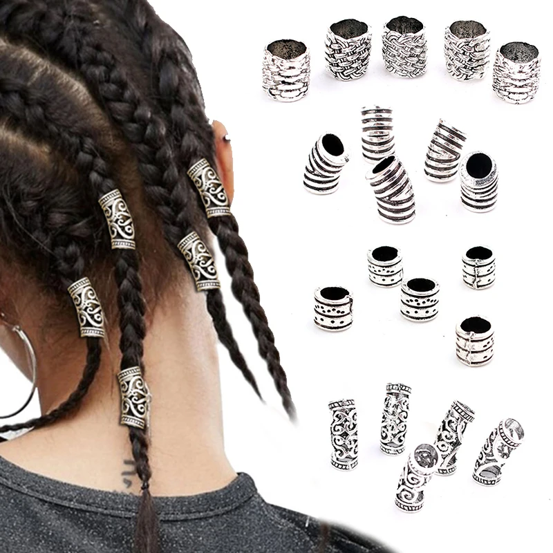 5Pcs Retro Silver Color Metal Hair Dread Braids Dreadlock Beard Beads Cuffs Clips for Rings Women Men Accessories - купить по