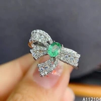 kjjeaxcmy fine jewelry 925 sterling silver inlaid natural emerald women exquisite luxury bow adjustable gem ring support detecti