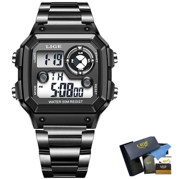 2021 LIGE New Sports Men Digital Watch Creative Diving Watches Male Steel Waterproof Wristwatch Alarm Clocks Relogio Masculino Other Image