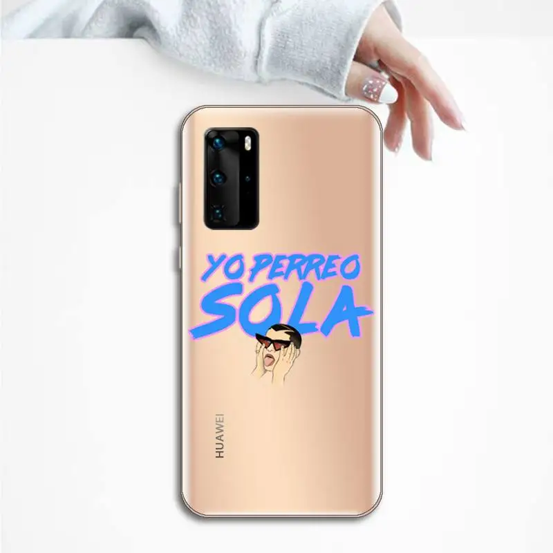 

Yo Perreo Sola Bad Bunny Phone Case Transparent for Huawei P20 P30 P40 honor 8 10i P smart 2019 Samsung A71 A21S S10 20 plus