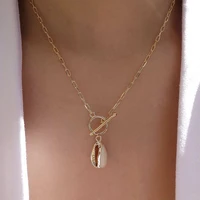 new fashion simple geometric circle ot buckle gold necklace temperament personality shell pendant metal clavicle chain jewelry