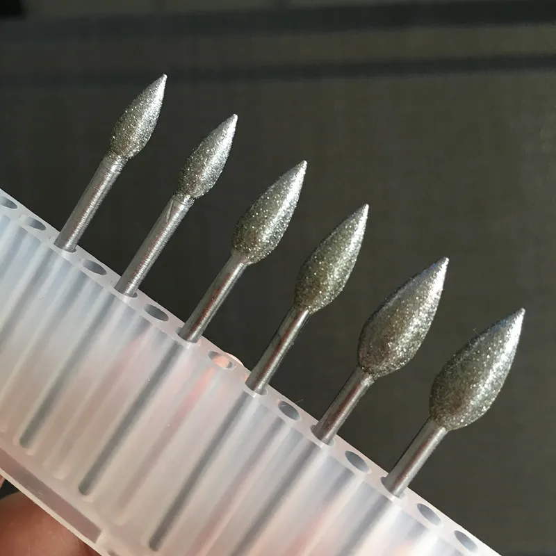 

30pcs 4 5 6mm Elctric Mill Grinding Heads Diamond Bit Flame Type Date Pit Shape Power Tool Rotady File 2.35mm Shank