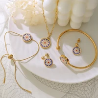 yaonuan trendy glaze enamel daisy gold plated earringsnecklacebracelet for women stainless steel fashion jewelry set new gifts