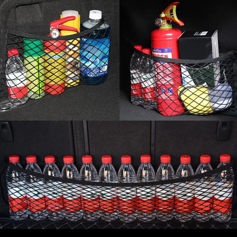 

Car Storage Net Car Back Mesh Trunk Seat Elastic String Net Magic Sticker Storage Bag Pocket Cage Auto Organizer Seat Back Bags