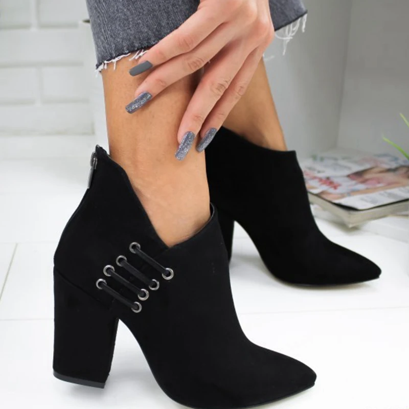 

New Women Shoes Ankle Sexy Boots Short Boots High-heel Fashion Pointed Europe Shoes Woman Plus Size 35-43