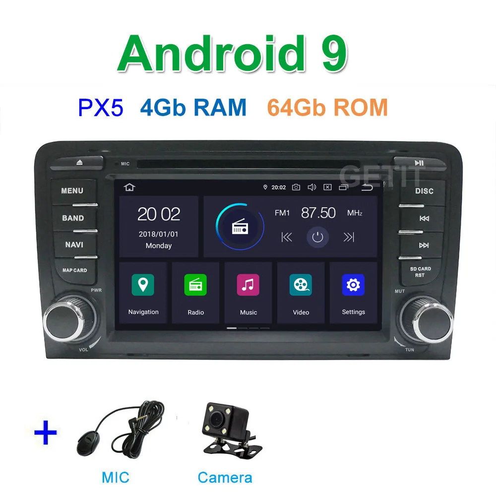DSP 64G PX6 Android 9,0 автомобильный DVD видео стерео плеер gps навигация для Audi A3 8P 2003-2012 S3 2006-2012 RS3 Sportback 2011 - Цвет: PX5 4G CAMERA