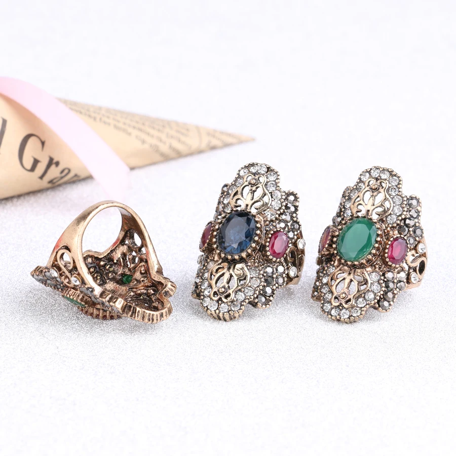 Gukin New India Jewelry Unique Red Vintage Ring Gold Color Crystal Rings For Women Party Gift Drop shipping | Украшения и