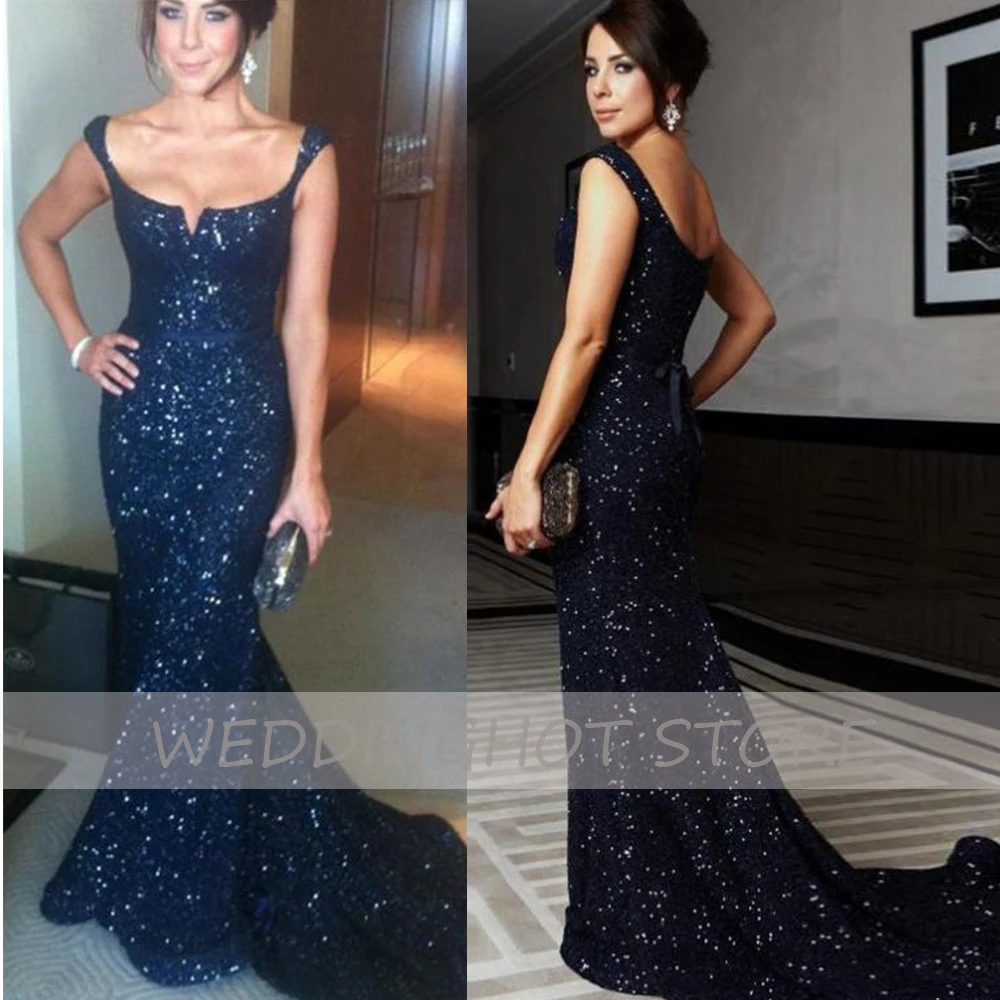 

Gorgeous Mermaid Evening Dresses long Luxury 2021 Off-the-Shoulder Lace Black Sequin V-Neck Prom Dress Eleglant robes de soire