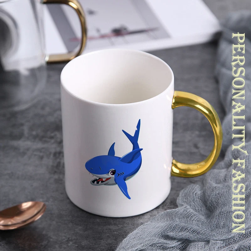 400 мл креативная керамическая кружка синего цвета с узором Акула Друзей завтрак