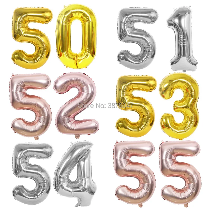 Воздушные шары, 50, 51, 52, 53, 54, 55, розовое золото, серебро, украшение для юбилейной вечеринки, 50, 51, 52, 53-го, 54-го, 55-го поколения, дня рождения