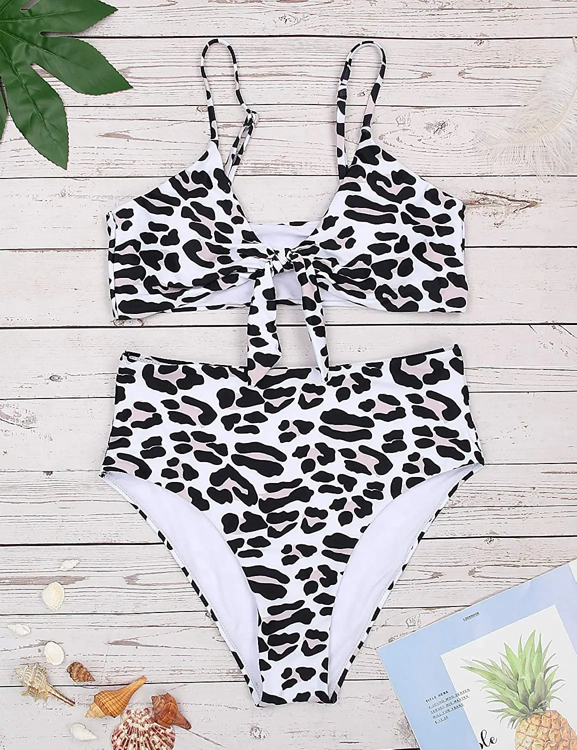 Женский купальник-бикини с высокой талией пуш-ап подкладом галстуком и узлом