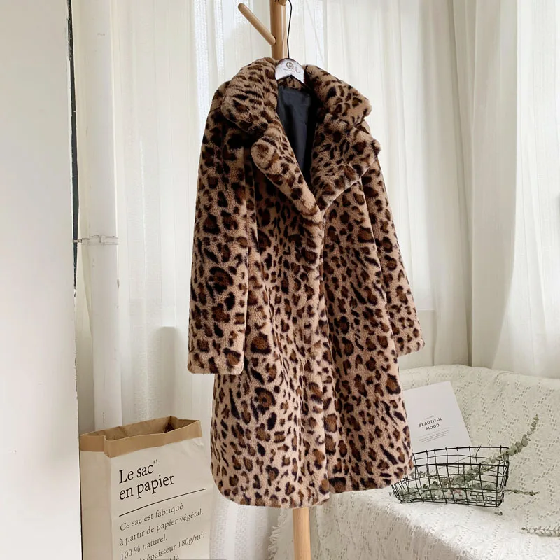 ZADORIN Long Leopard Faux Fur Jacket Fashion England Style Women Plus Size Vintage Winter Faux Fur Coat Female Streetwear