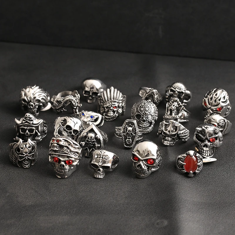 

Punk Fashion Various Design Silver Color Skeleton Head Men's Stainless Steel Ring