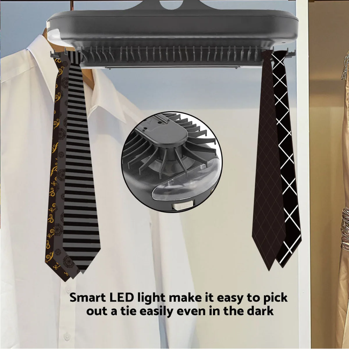 

Nosii Adjustable Electric Rotating Tie Rack Belt Hook Hanger Holder With LED Light Hold Up To 30 Ties And 5 Belts ABS
