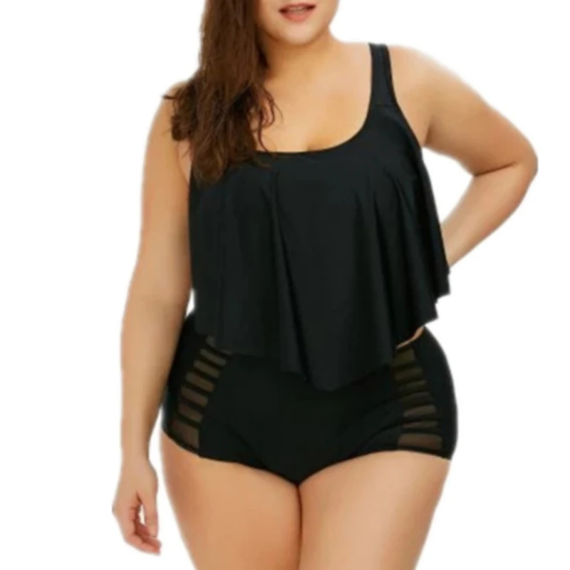 Купальник с высокой талией 2020 сплошной цвет размера плюс бикини набор для женщин