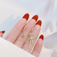 new design micro inlaid zircon temperament bear asymmetrical star zc earrings luxury 14k real gold stud earrings for women
