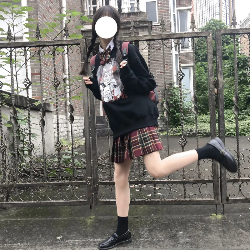 

All-match Autumn Winter Original Thicken O-Neck Hoodies Girl Loose Japanese INS Black Pullover Female Base Shirt Student Tops