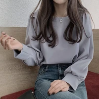 office ladies shirts solid puff sleeve spring tops elegant retro blouse women 2021 chic loose blusas mujer one shoulder top