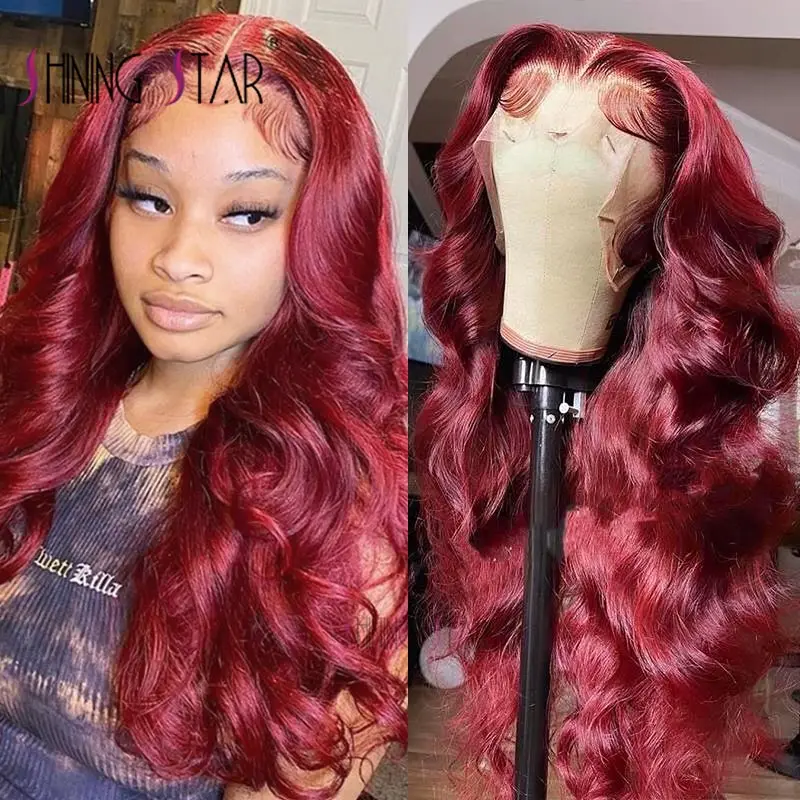 

Burgundy Lace Front Wig Colored Red 99J Lace Front Human Hair Wigs Brazilian Lace Frontal Wigs Body Wave Hair Transparent Remy