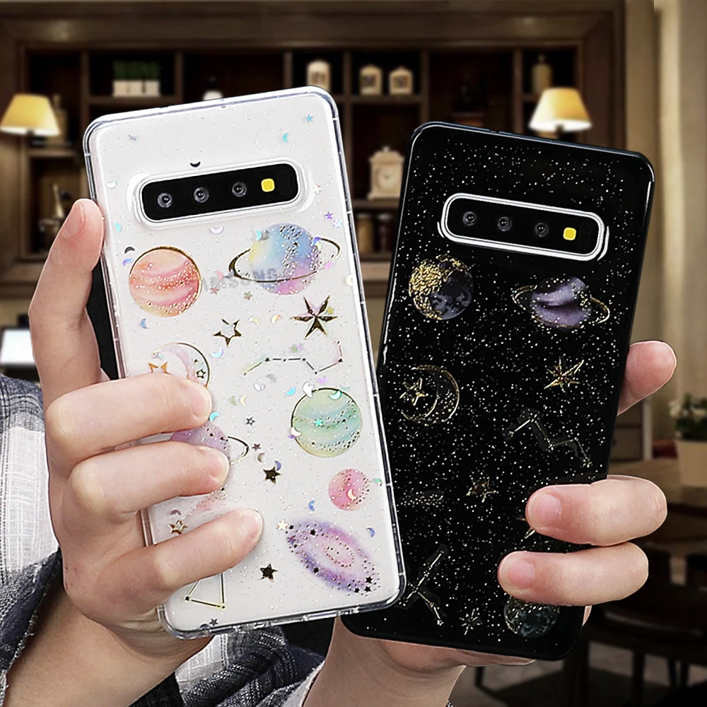 Блестящий чехол LOVECOM с планетами и звездами для Samsung S21 S20 Ultra A50 S10 S9 Plus Note 9 10 Pro A9 2018