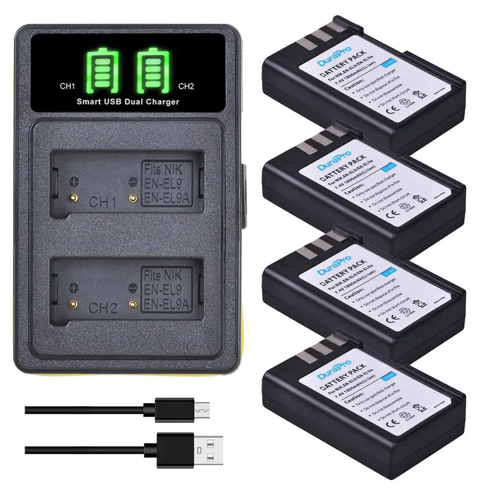 Аккумуляторная батарея DuraPro 1800mAh EN-EL9 EN EL9 + светодиодный зарядный кабель с USB для камеры Nikon D40 D40X D60 D3000 D5000