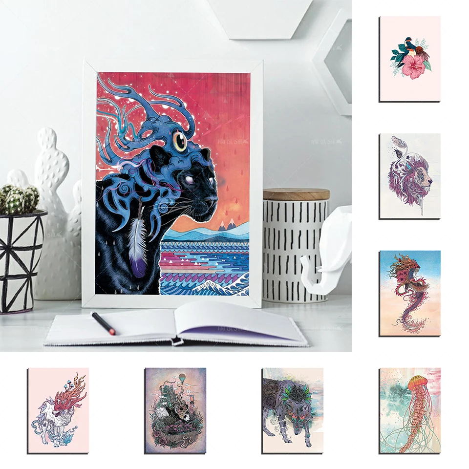 Скандинавский плакат и печать на стене искусство холсте абстрактная пантера