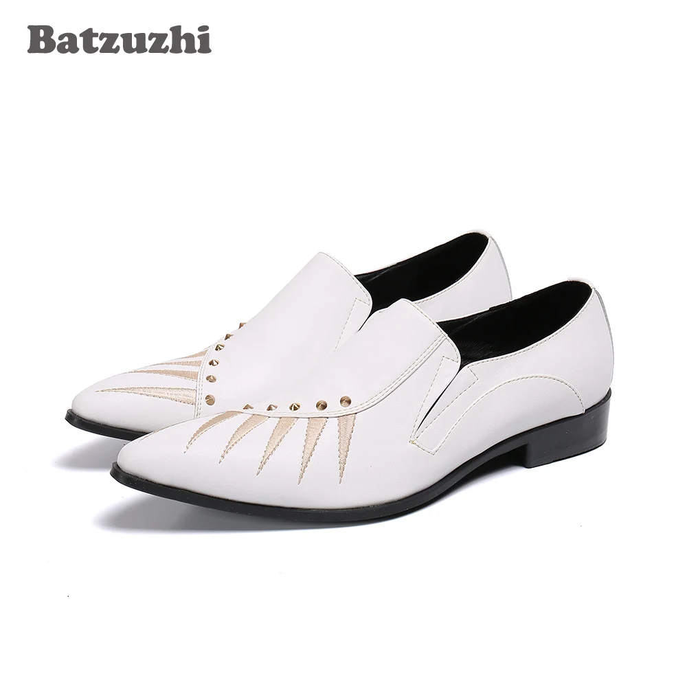 

Batzuzhi British Type Men's Shoes Pointed Toe White Leather Dress Shoes for Men Party and Wedding Business zapatos de hombre
