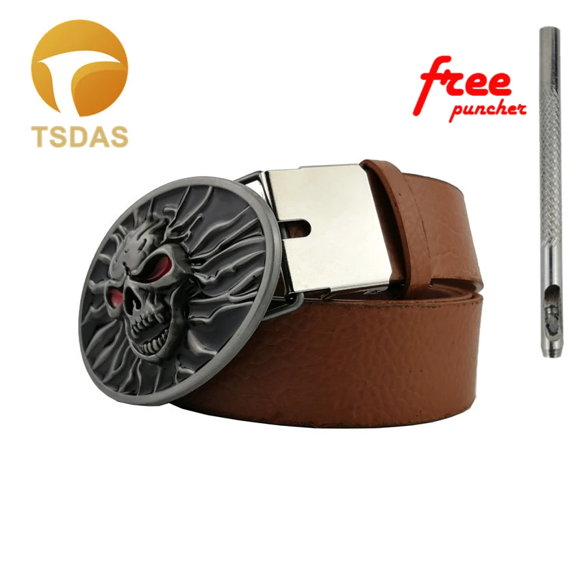 Мужская овальная металлическая пряжка для ремня с изображением черепа ширина 40