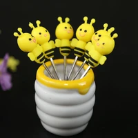silicone bee fruit fork cute stainless steel creative fruit sign set ceramic base childrens household kitchen utensils